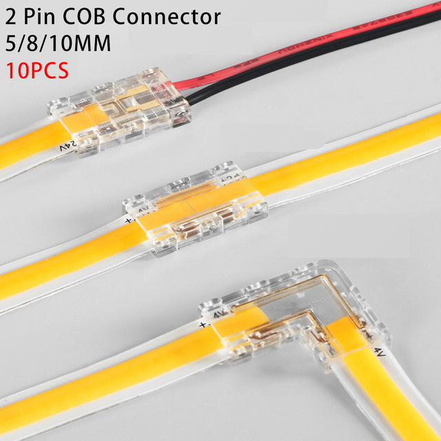 YSRSAI 10er Set 2-Pin COB LED Streifen Eckverbinder L-Form in Transparent, werkzeuglose Klemmen für 5mm, 8mm und 10mm LED Streifen aus Kunststoff - Bild 1