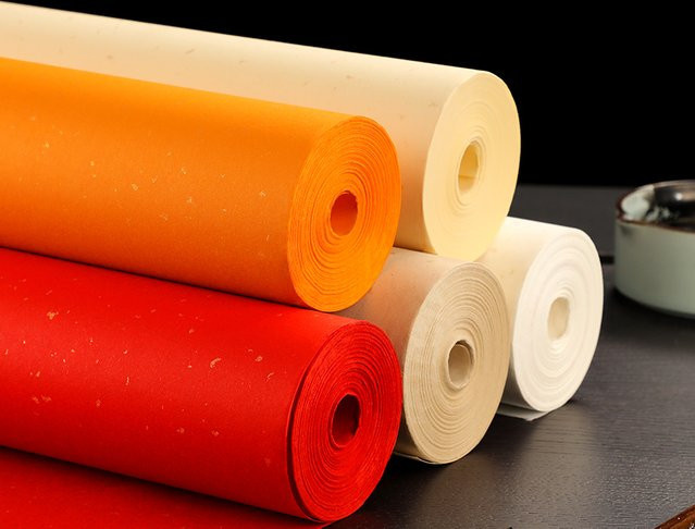 Xuan-Papierrolle mit Golden Point Chunlian Duilian für Kalligraphie-Übungen, halb rohes reifes Reispapier, Farbe: beige, Breite: 34 cm, Länge: 20 m - Bild 1