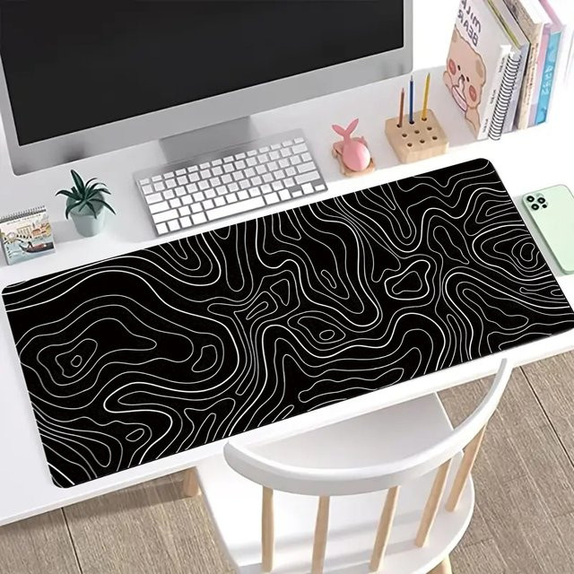Großes Gaming-Mauspad mit topografischem Design in Schwarz-Weiß, Maße: Breite: 80 cm, Tiefe: 30 cm - Bild 1