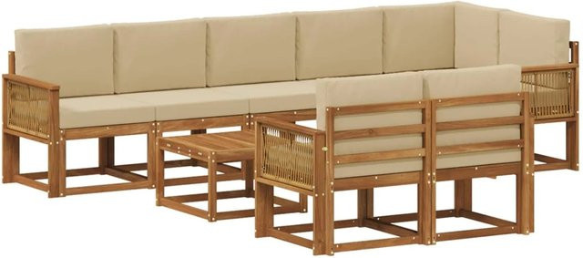 vidaXL Outdoor-Sofagarnitur L-Form aus Akazienholz mit 9 Kissen in Natur und Beige - Bild 1