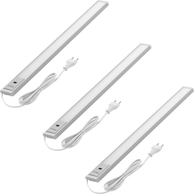Oktaplex Riva 3er Set Unterbauleuchten aus Aluminium mit LED, dimmbar und Bewegungssensor, Warmweiß 3000K, Silber/Weiß, Länge: 58 cm - Bild 1
