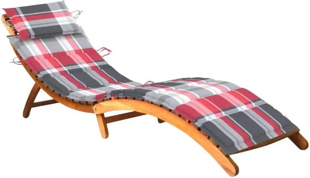 vidaXL Sonnenliege aus Akazie Massivholz mit wetterfester Auflage in Braun und Rot, B/T/H: 184 x 55 x 64 cm - Bild 1