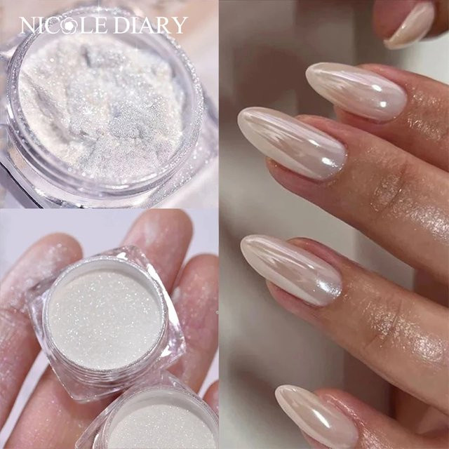 NICOLE DIARY Nail Art Pulver, Weiß, Schimmernd - Bild 1