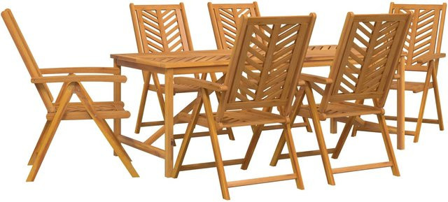 vidaXL 7-teilige Garten Essgruppe aus massivem Teakholz in Braun mit klappbarer Tischplatte - Bild 1