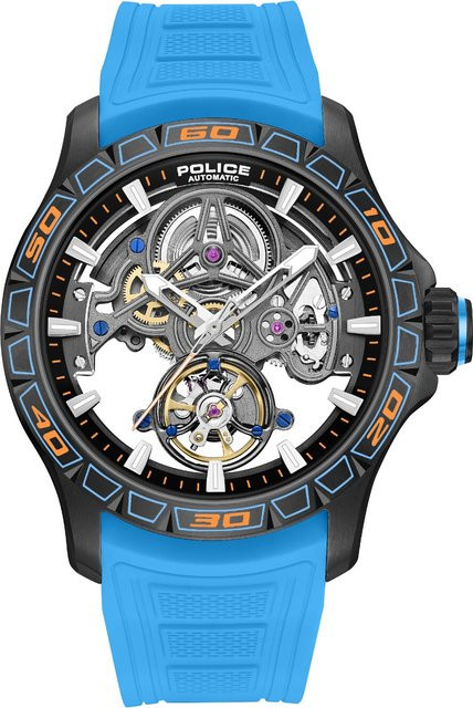 Police Herrenuhr Spirit, Automatik, Edelstahl, 45 mm, Silikon, 5 ATM - Bild 1