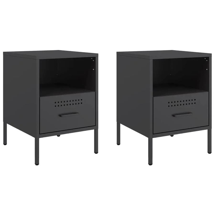 vidaXL Nachttische 2er-Set aus Metall in Schwarz, B/T/H: 36 x 39 x 50,5 cm - Bild 2