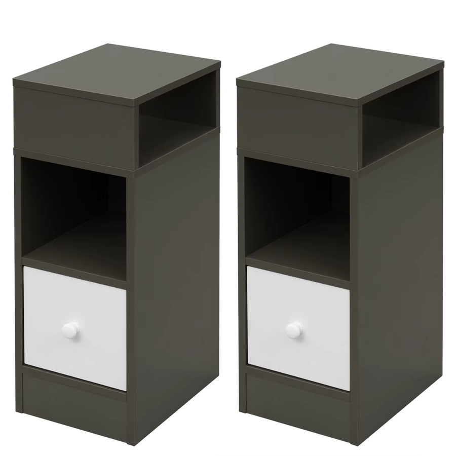 EUGAD 2-teiliger Nachttisch für das Schlafzimmer in Grau mit 2 offenen Regalen und 1 Schublade, H x B x T: 66 x 25 x 30 cm - Bild 2