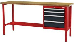 STIER Werkbank mit 4 Schubladen in Rot und Grau, B/T/H: 200 x 60 x 96 cm - Bild 1