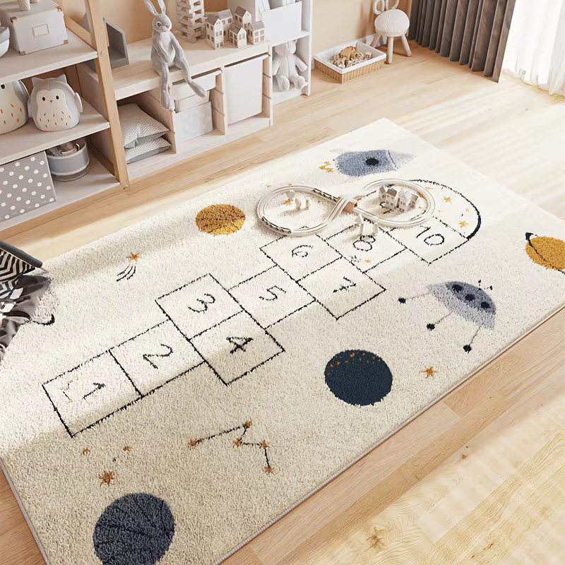 VIKAMA Number Game Wohnzimmerteppich für Schlafzimmer und Sofa, rutschfest und waschbar, Farbe: Weiß, B/T: 120 x 80 cm - Bild 1