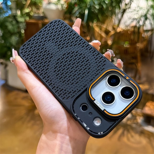 Jinitaimeik Kühlende Mesh-Handyhülle für iPhone 16 15 14 13 12 Pro Max Plus mit Wärmeableitung und MagSafe-Unterstützung in Schwarz und Lila - Bild 1