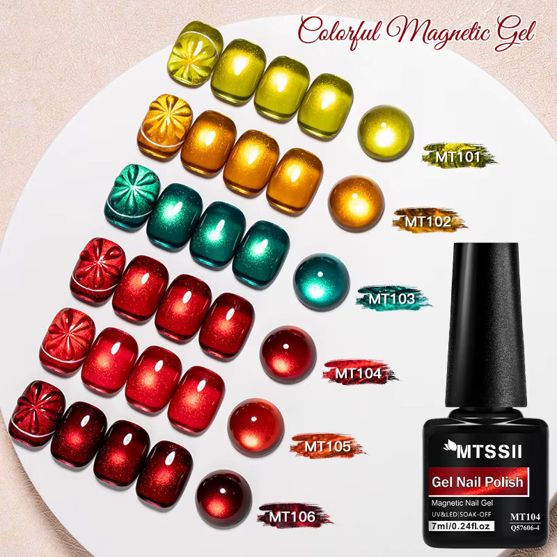 Mtssii Magnetisches Cat Eye UV Gel Nagellack Set, Rot Grün, 7 Stück - Bild 2
