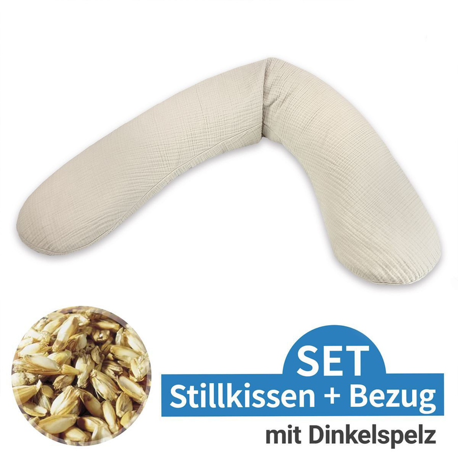 Theraline Stillkissen Das Original mit Dinkelspelz-Füllung und Musselin-Bezug, Sandbeige, Länge: 190 cm - Bild 1
