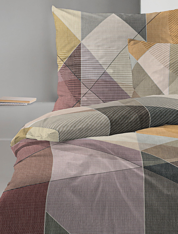 Irisette Wave Mako-Satin Bettwäsche mit Kissenbezug in Grün und Bunt, Karo Rauten Design, B/T: 135 x 200 cm und 80 x 80 cm - Bild 1
