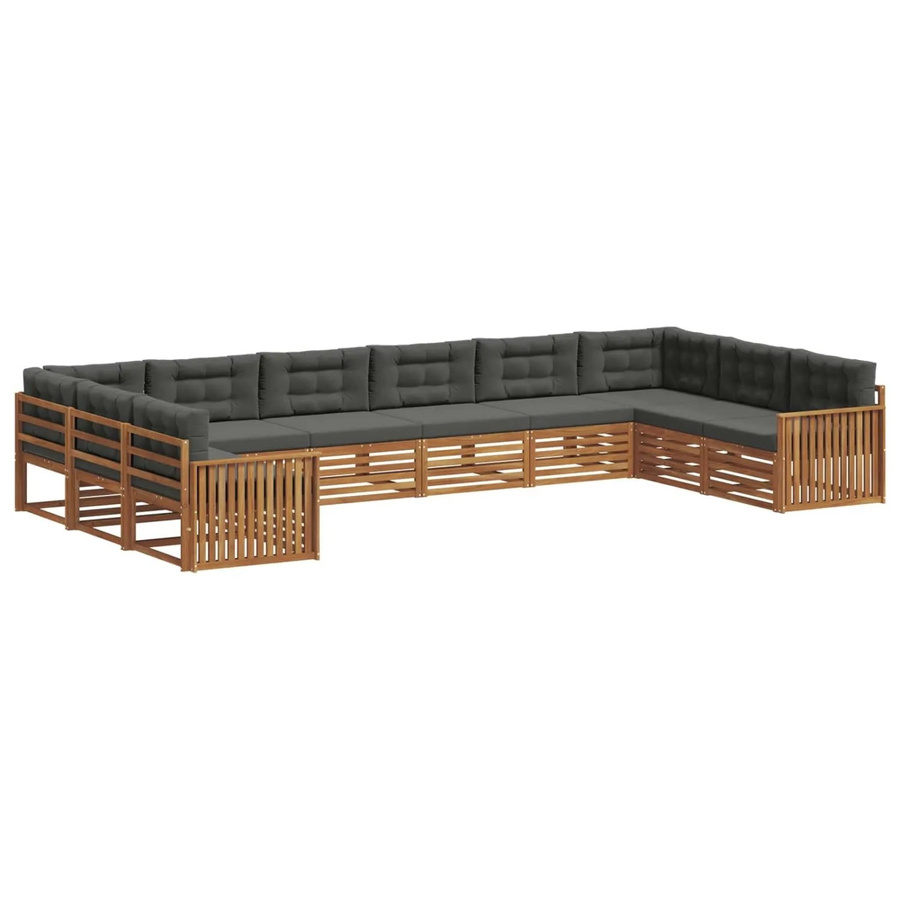 vidaXL Sofagarnitur aus Massivholz Akazie in U-Form, 10-teiliges Set in Natur und Anthrazit mit Sitz- und Rückenkissen - Bild 2