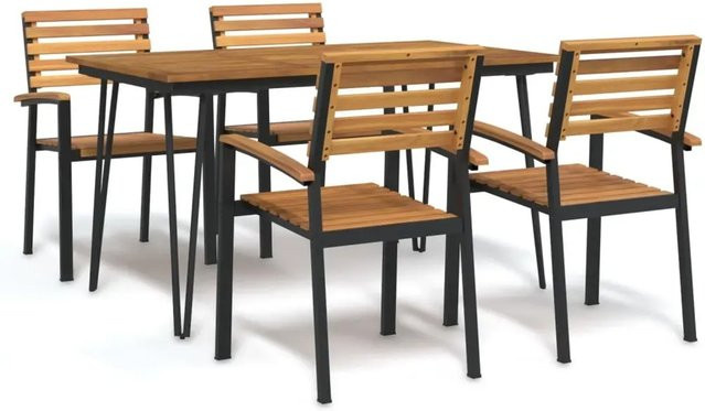vidaXL 5-teilige Garten-Essgruppe aus Akazienholz und Metall in Braun, B/T/H: 140 x 80 x 75 cm - Bild 1