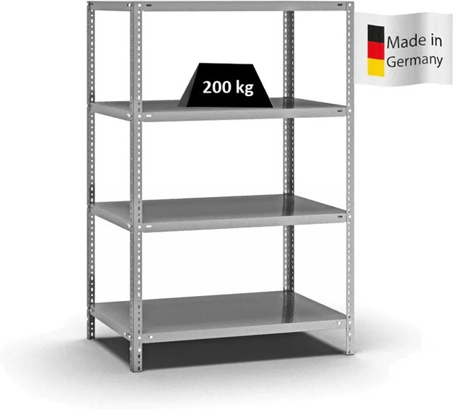 PROREGAL Fachbodenregal Medium-Duty Grundregal verzinkt, Farbe: Silber, H x B x T: 150 x 100 x 60 cm, 4 Ebenen, beidseitig nutzbar - Bild 1