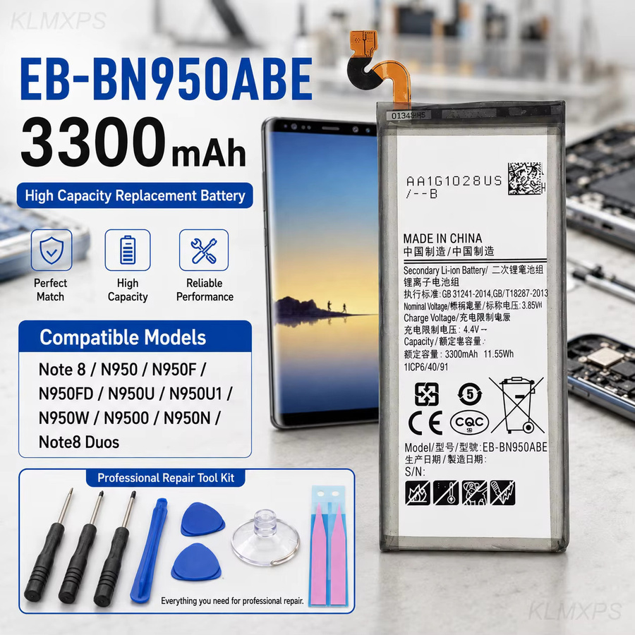 Samsung Galaxy Note 8 Akku EB-BN950ABA EB-BN950ABE mit Werkzeug, 3300 mAh, Schwarz - Bild 4