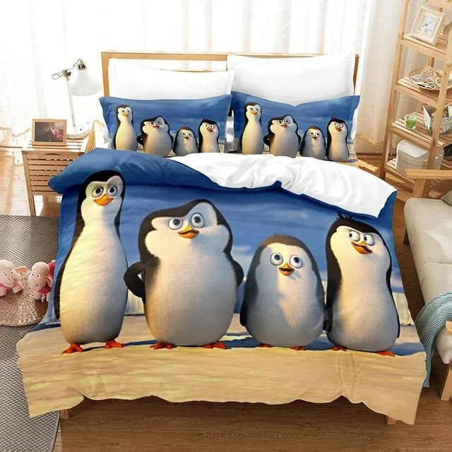 Bettwäsche Set Madagaskar Pinguin von Binchi Outdoor Product in Blau mit Bettbezug und Kissenbezug, B/H: 180 x 210 cm - Bild 1