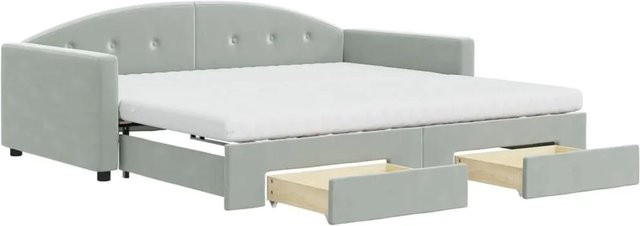 vidaXL Tagesbett ausziehbar mit Schubladen in Hellgrau aus Samt, B/T/H: 100 x 200 x 75 cm - Bild 1