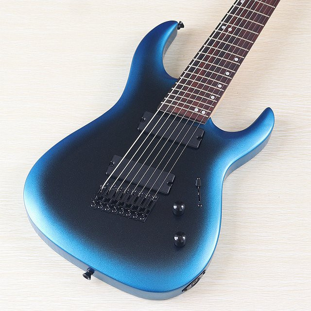 Inspireguitar 8-saitige E-Gitarre mit Fanned-Fret-Design und runden Bünden in Blau-Schwarz matt, Skalenlänge: 686 mm - Bild 1