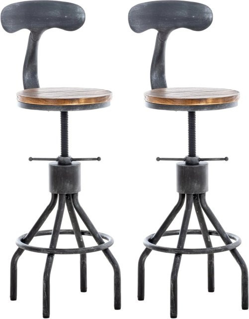 DELUKE 2er Set Barhocker SALIS aus Kiefernholz in Antik Silber mit Lehne im Industrial-Look, B/T/H: 41 x 41 x 96 cm - Bild 1