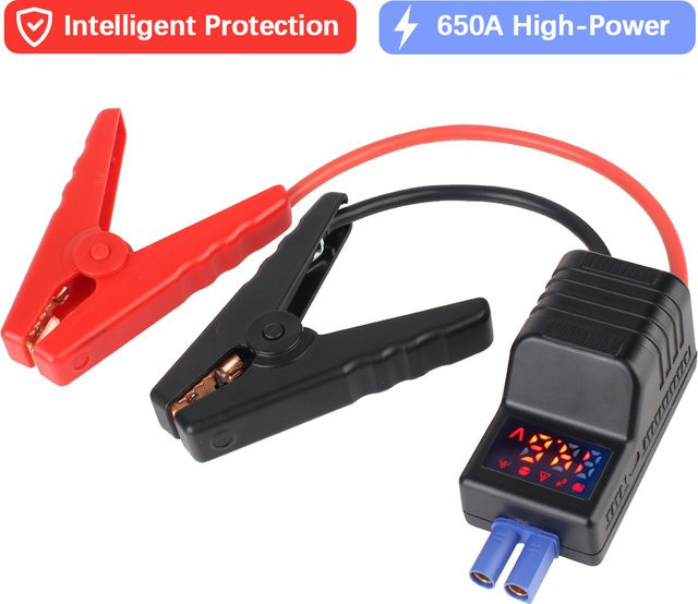 Intelligentes Notfall-Überbrückungskabel mit EC5-Stecker, 650 A, 12 V und Anti-Reverse-Verbindung in Schwarz mit USB-C Anschluss - Bild 1