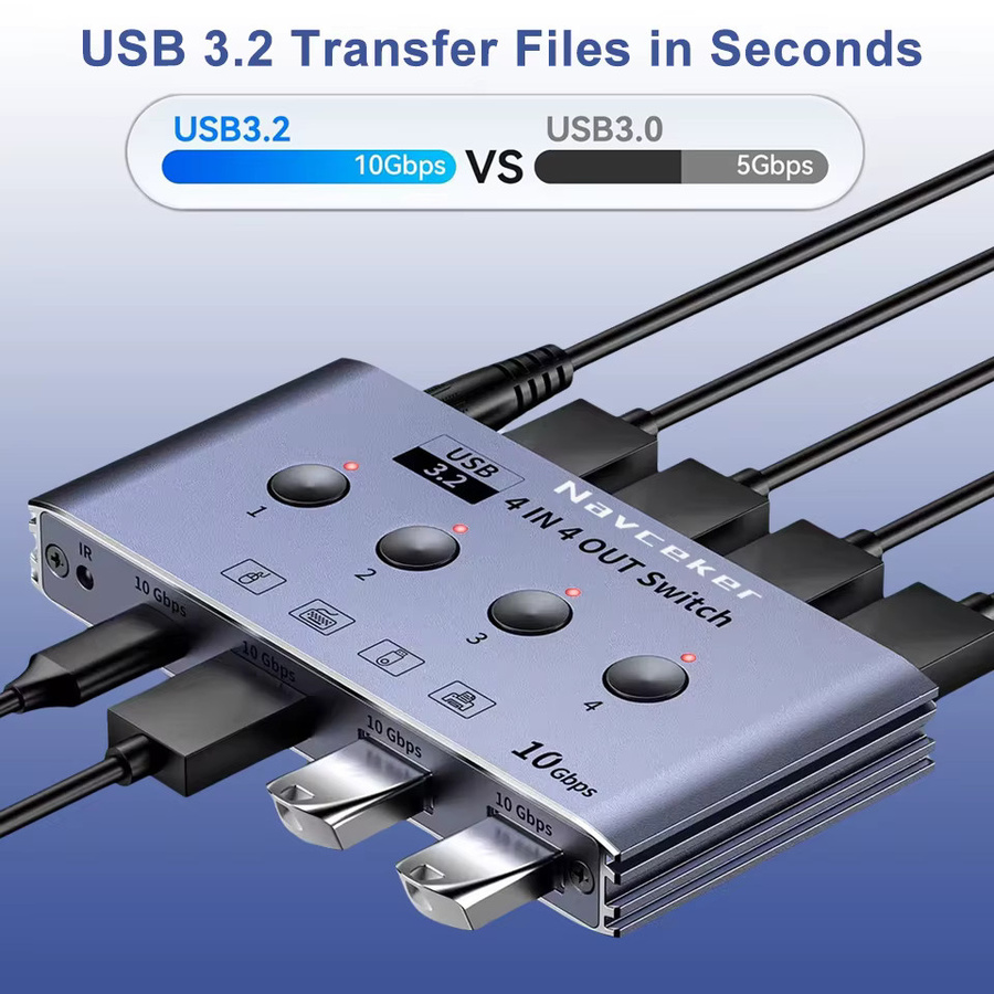 Navceker KVM USB-C-Switch mit Controller für 4 Computer, 4x 10Gbps USB 3.2 Gen 2 Umschalter für PC und Laptop sowie Tastatur - Bild 4