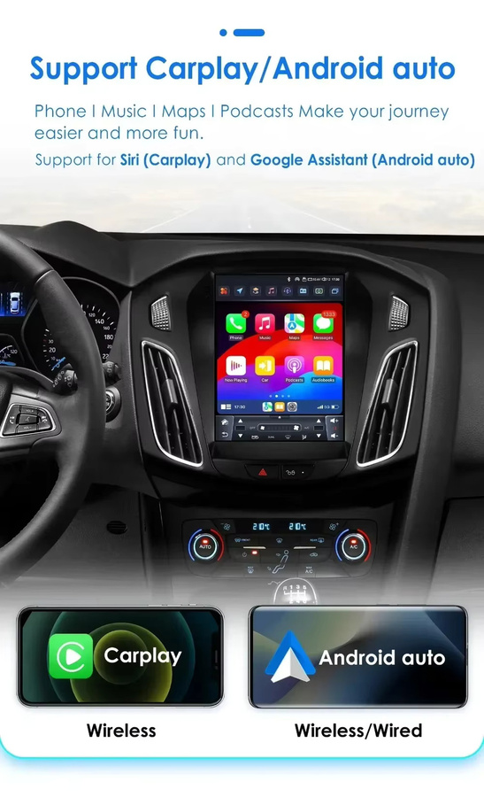 OSSURET Android Autoradio-Player mit 9,7 Zoll Bildschirm für Ford Focus 2 3 mk2 mk3, Multimedia Stereo mit GPS, RDS, DSP und Carplay, Schwarz - Bild 2