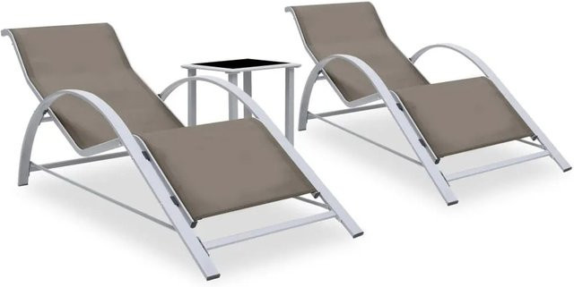 Furnicato Sonnenliegen Set aus 2 Stück mit Tisch in Taupe aus Aluminium und Textilene - Bild 1