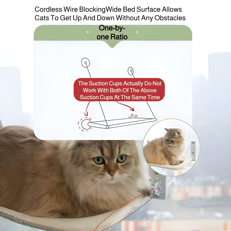 Eelhoe Katze Hängematte Beige mit Saugnapf für Fenster und Balkon - Bild 3