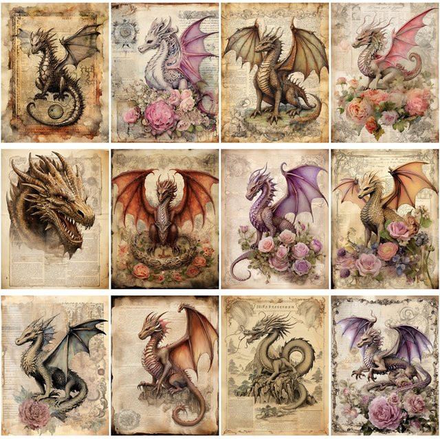 TIAMECH Retro Drachen Aufkleber Set, 16 Stück bunte Dekorative Aufkleber für DIY Handwerk, Scrapbooking und Junk Journal - Bild 1
