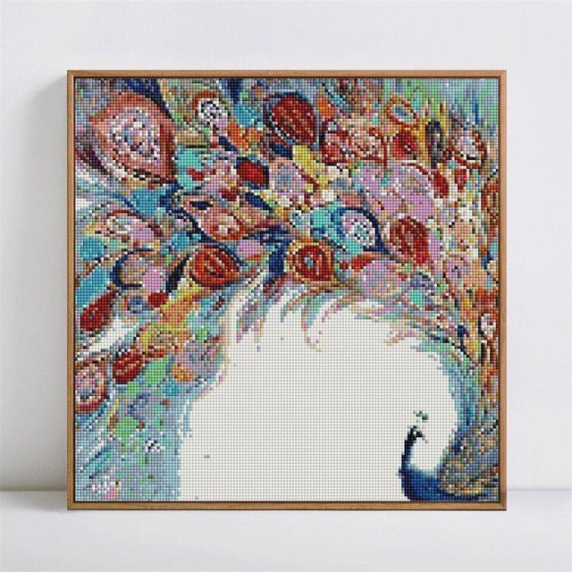 FIYO 5D Diamant-Stickerei Set Pfau in Grau und Multicolour, Breite: 30 cm, Höhe: 30 cm - Bild 1