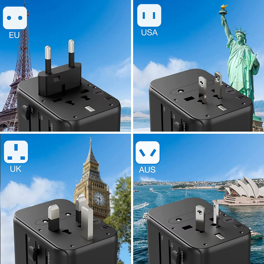 TESSAN Universal-Reiseadapter All-in-One Wandladegerät mit 2 USB-A und 3 USB-C Anschlüssen in Schwarz für Reisen in die USA, EU, UK und AUS - Bild 2