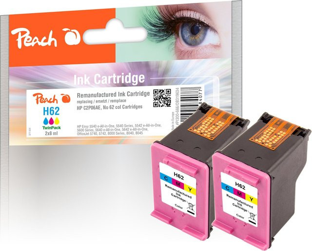 Peach HP 62 Farbige Tintenpatronen Set (2er Pack), Refurbished, kompatibel mit HP Envy 5640 e-All-in-One, HP Envy 5644 e-All-in-One und HP OfficeJet 200 - Bild 1