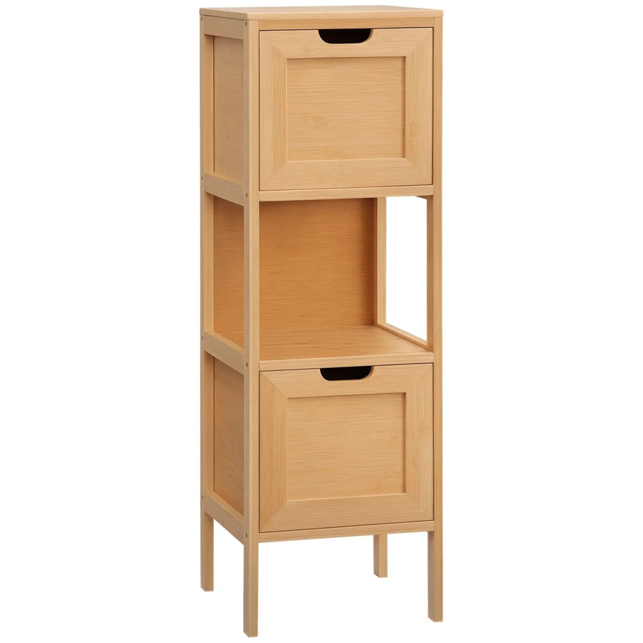 Kleankin Badezimmerschrank aus Bambus mit 2 Schubladen in Naturholz und Beige, B/T/H: 30 x 30 x 90 cm - Bild 2