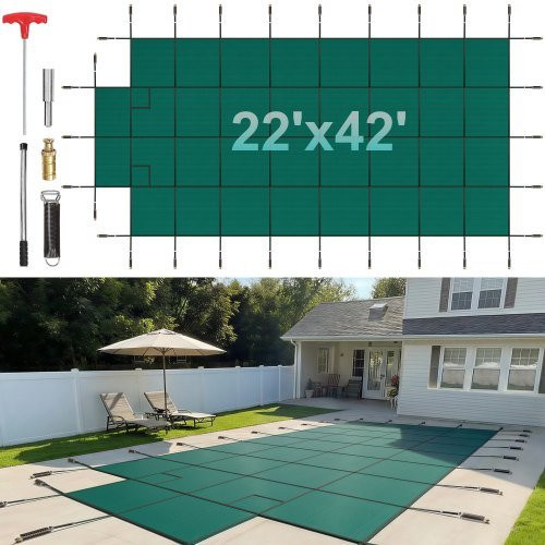 VEVOR Pool Abdeckplane für Rechteck-Außenpools, Winterabdeckung aus Polypropylen mit Entwässerungslöchern, Farbe: Grün, Passend für Poolgröße 6,1 x 12,2 m (Maße: 6,7 x 12,8 m) - Bild 1