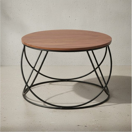 KADIMA DESIGN Industrieller Couchtisch aus rundem Sheesham-Massivholz in Braun mit Edelstahlgestell, B/T/H: 60 x 40 x 60 cm