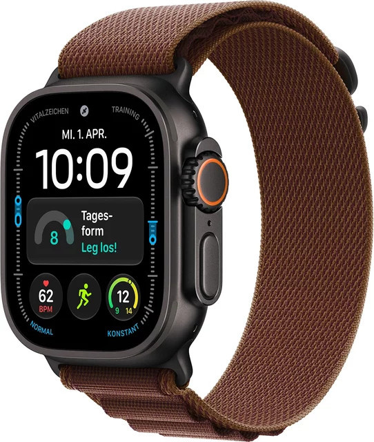 Apple Watch Ultra 4 Titanium Cellular 49mm Schwarz mit Alpine Loop burgunder L - Bild 1