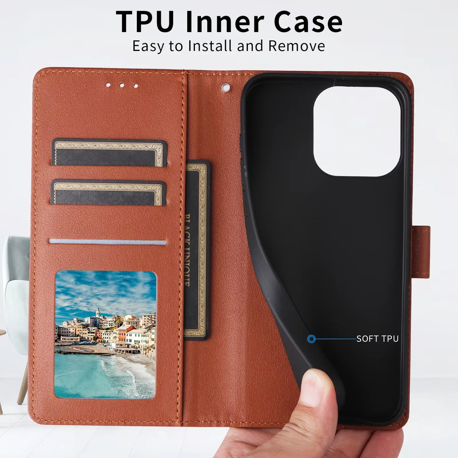 szHAIyu Ledertasche Flip Wallet mit Kartenhalter für Apple iPhone X bis iPhone 16 Pro Max Plus in Braun - Bild 3