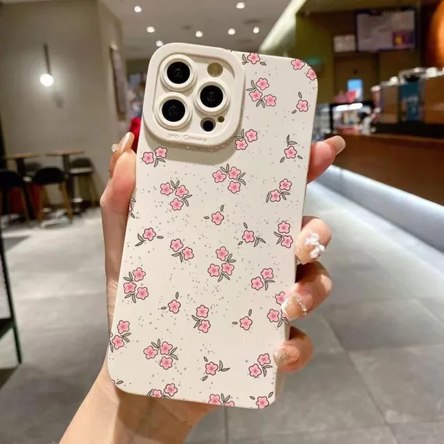 Apple iPhone Handyhülle aus Soft Silikon mit rosa Blumenzweig-Grafik in Pink und Multicolour - Bild 1