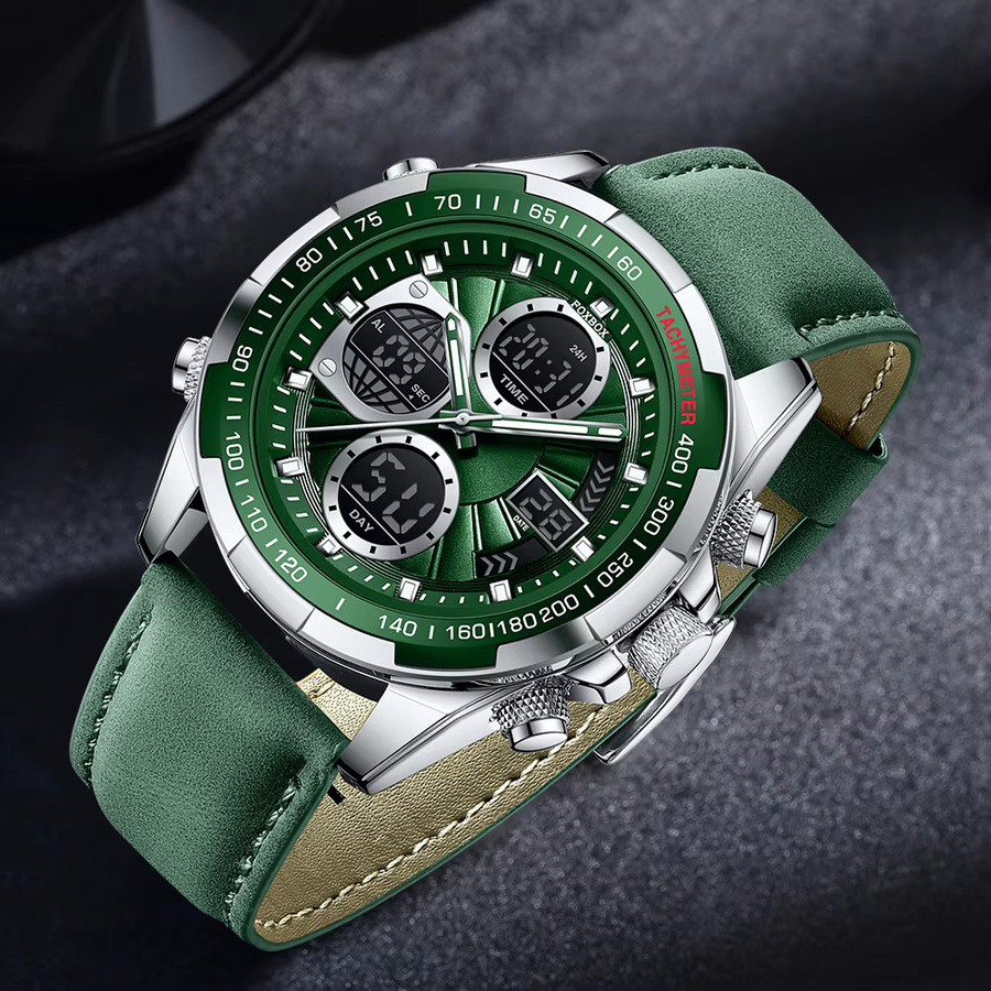 LIGE Chronograph, Digitaluhr, Quarz, Leder, orange, Herren - Bild 5