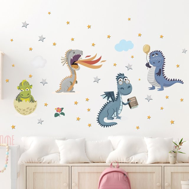 BRUP Cartoon Dinosaurier Wandaufkleber für Kinderzimmer und Wohnzimmer, mehrfarbig - Bild 1