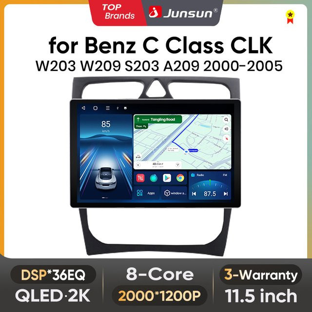 Junsun QLED Android Wireless CarPlay Autoradio für Mercedes Benz C-Klasse CLK Klasse S203 W203 W209 A209, 11,5 Zoll, Schwarz - Bild 1