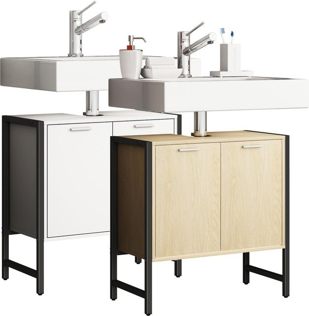 VCM Waschbeckenunterschrank Edino im Industrial Design mit zwei Drehtüren, Korpus aus Holz und Metallseitenteilen, H x B x T: 60 x 60 x 30 cm - Bild 1