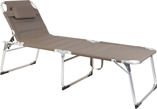 Lex XXL Aluminium Gartenliege mit Polsterung und Kopfkissen, klappbar, Farbe: Beige/Taupe - Bild 1