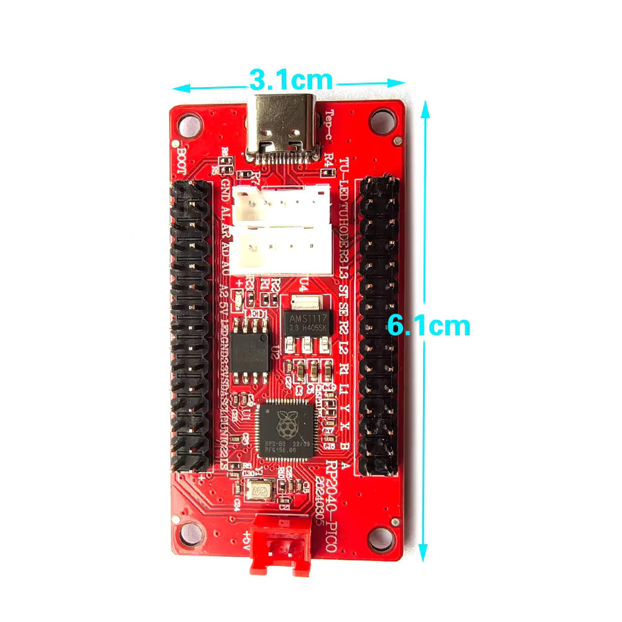 Raspberry Pi Pico USB Encoder Board für PC und PS4 zur DIY Arcade Gaming Steuerung von Sanwa Joysticks und Hitbox Controllern in Rot - Bild 3