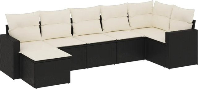 vidaXL 7-tlg Garten-Sofagarnitur in L-Form aus schwarzem PE-Rattan mit Kissen und pulverbeschichtetem Stahlgestell - Bild 1