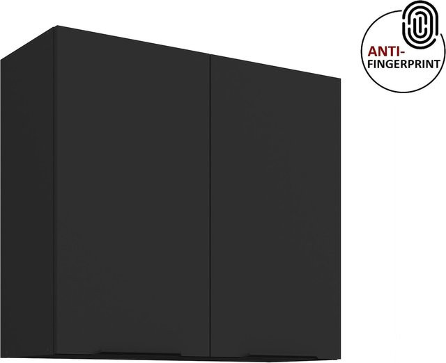 Küchen Hängeschrank ARIA Schwarz matt mit Anti Fingerprint Effekt, Breite: 80 cm, Höhe: 72 cm, Tiefe: 2 cm - Bild 1