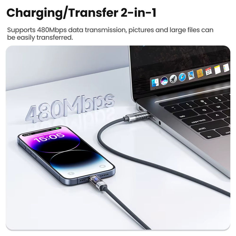 Toocki USB-C zu USB-C Kabel mit 100 W Schnellladefunktion und automatischer Abschaltung, 5 A, transparent Blau - Bild 2
