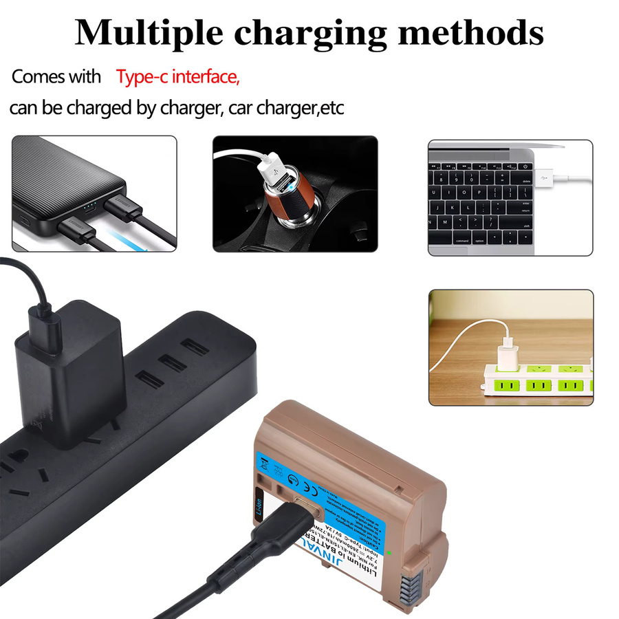 JINVAL EN-EL15C Ersatzakku mit 2600 mAh und USB-C Eingang für Nikon Z5, Z6, Z6 II, Z7, Z7II, D7000, D7100, D7200, D850 und D750 - Bild 4
